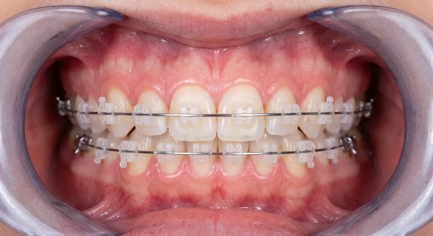 A close view of fitted upper and lower braces